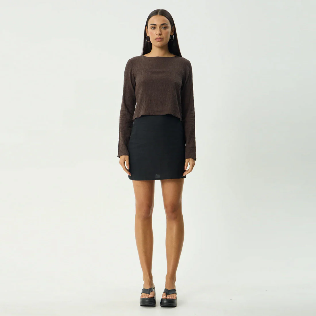 AFENDS Women's Focus Seersucker Long Sleeve Top - Coffee - Image 7