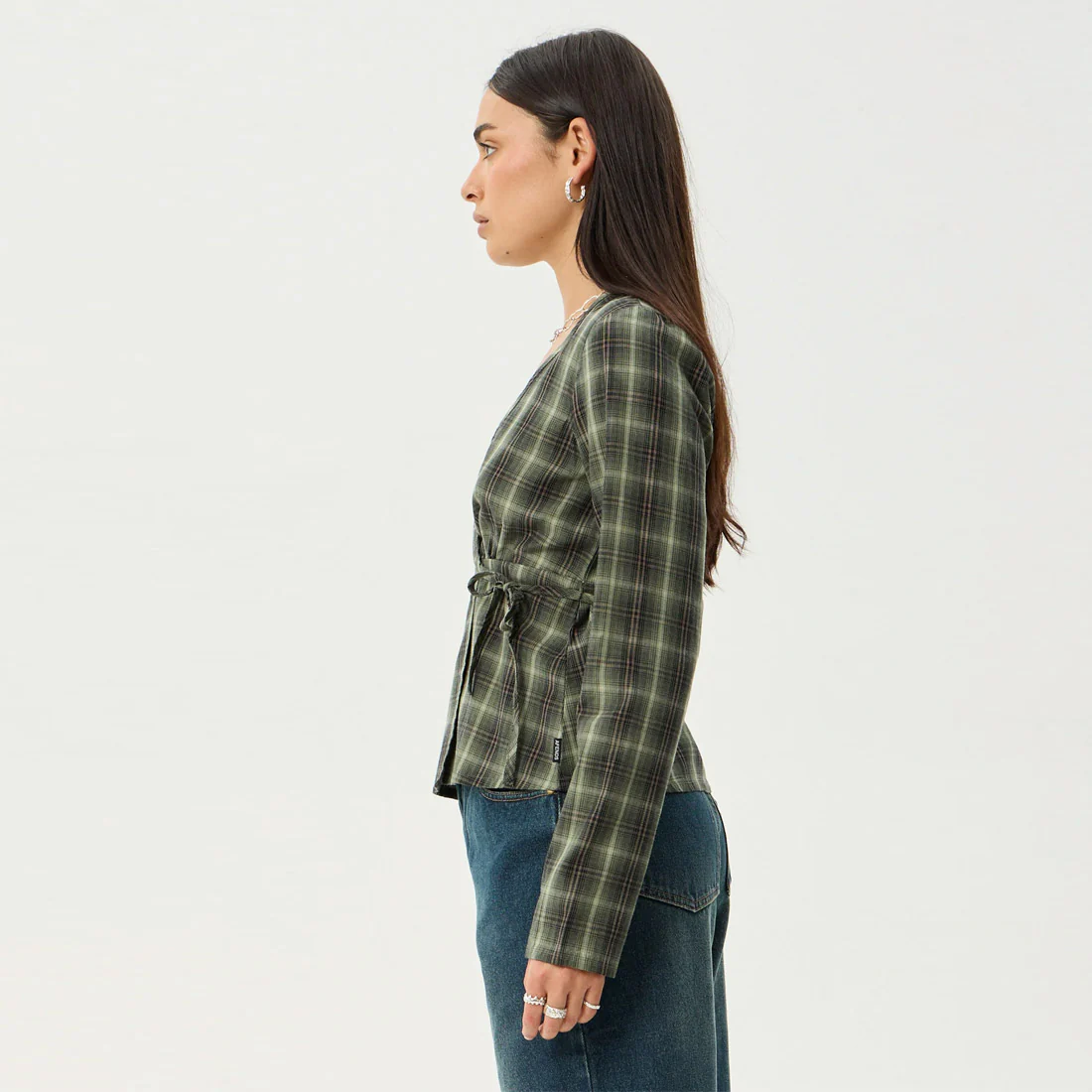 AFENDS Women's Jonah Long Sleeve Top - Deep Olive Check - Image 4