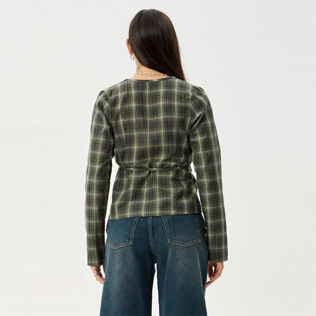 AFENDS Women's Jonah Long Sleeve Top - Deep Olive Check - Image 5