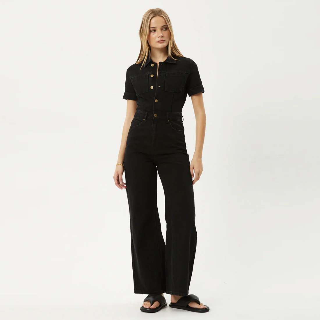AFENDS Women's Miami Organic Denim Flared Jumpsuit - Washed Black - Image 2