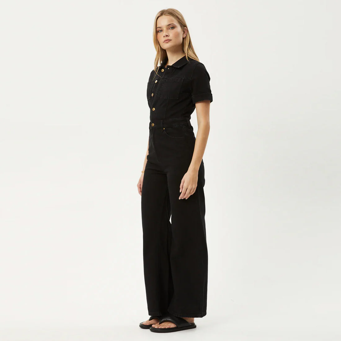 AFENDS Women's Miami Organic Denim Flared Jumpsuit - Washed Black - Image 3