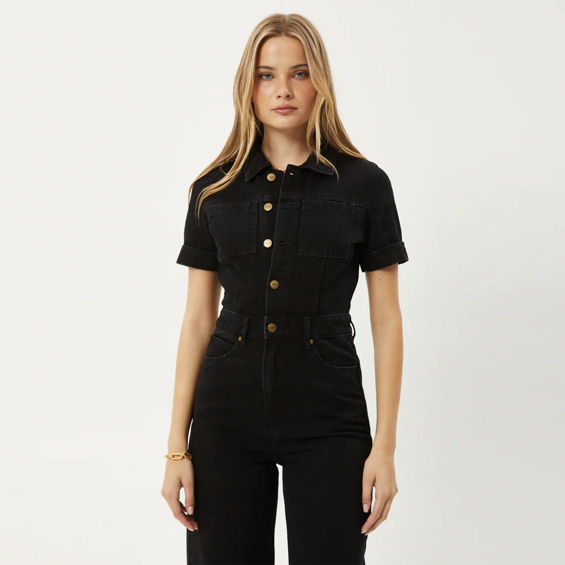 AFENDS Women's Miami Organic Denim Flared Jumpsuit - Washed Black - Image 6