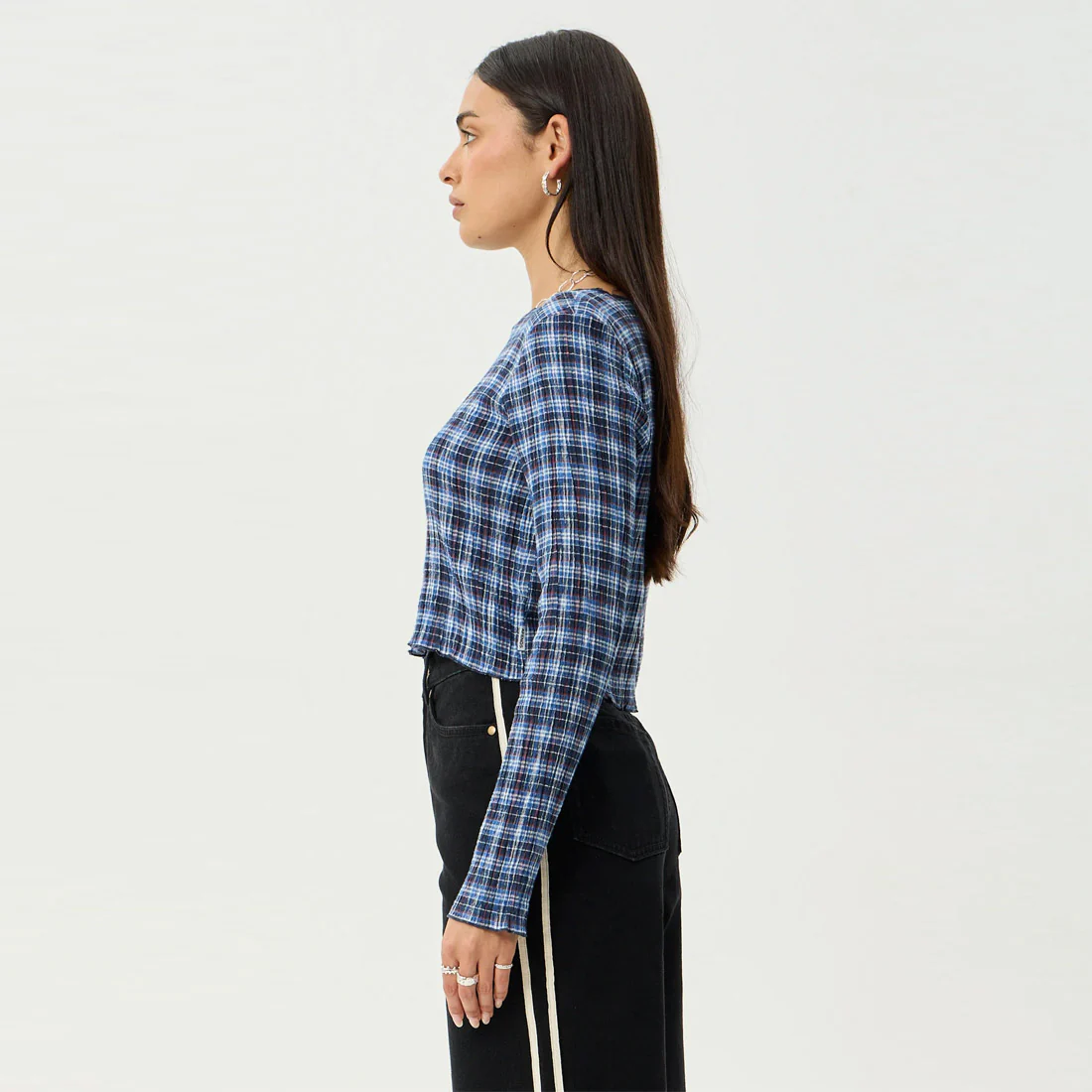 AFENDS Women's Mountains Seersucker Long Sleeve Top - Navy Red Check - Image 4