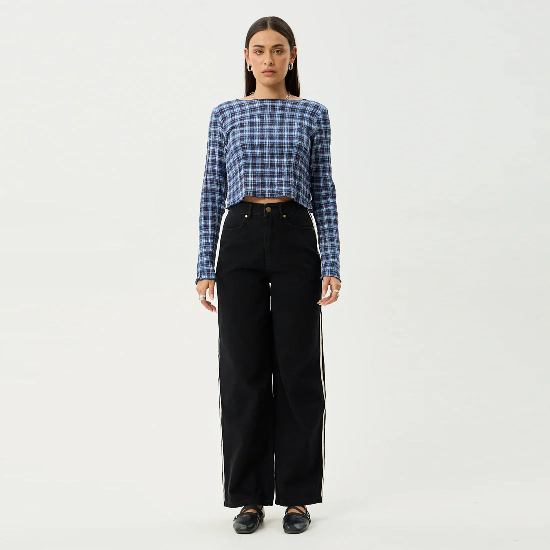AFENDS Women's Mountains Seersucker Long Sleeve Top - Navy Red Check - Image 7