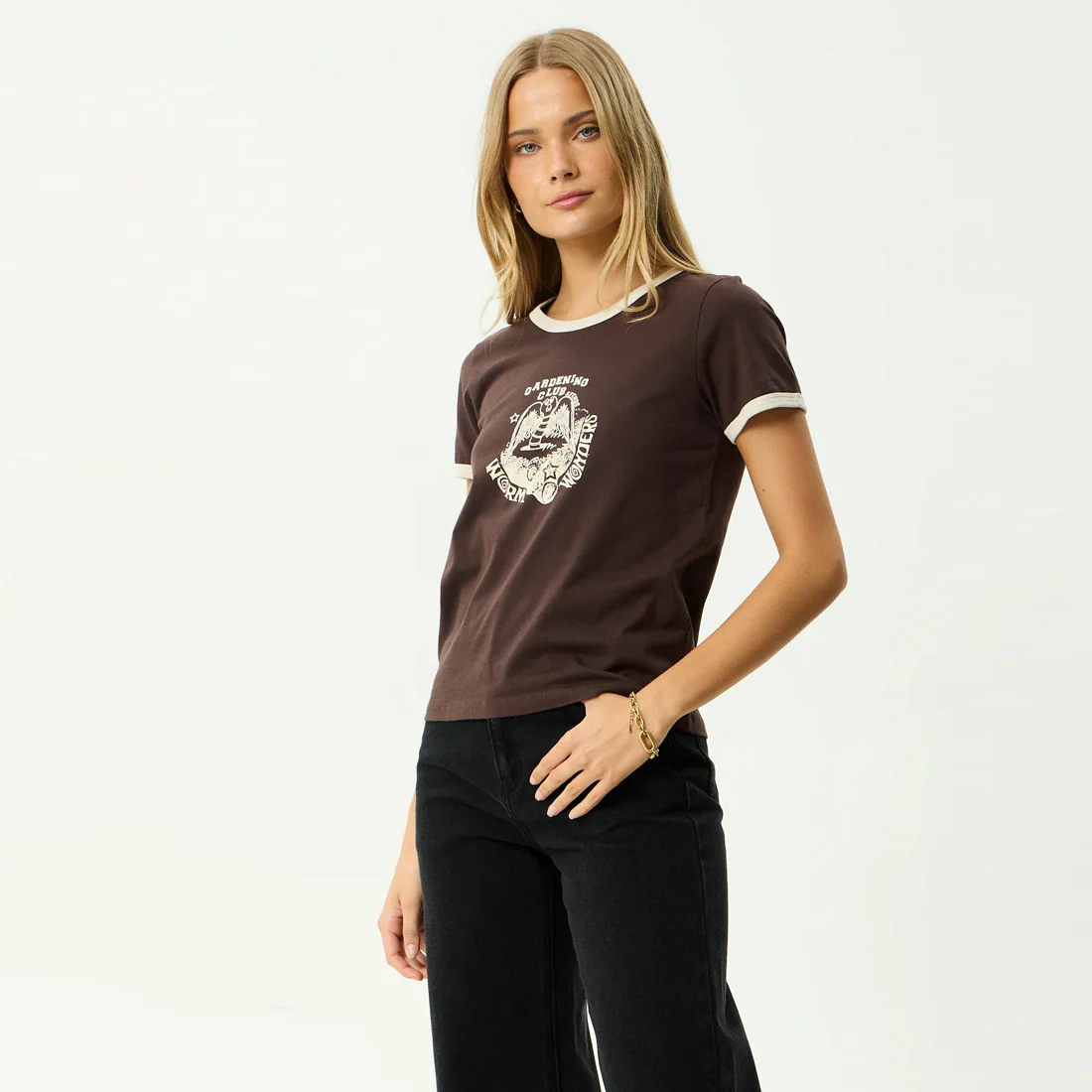 AFENDS Women's Wonders Ringer Tee - Coffee - Image 3
