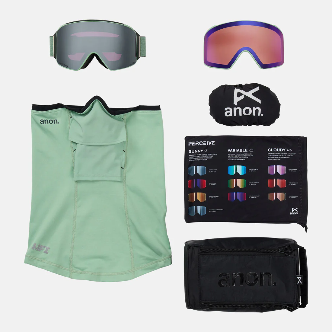 ANON M4 Cylindrical Goggle + MFI Facemask 2026 - Soft Sage/Perceive Sunny Onyx - Image 6