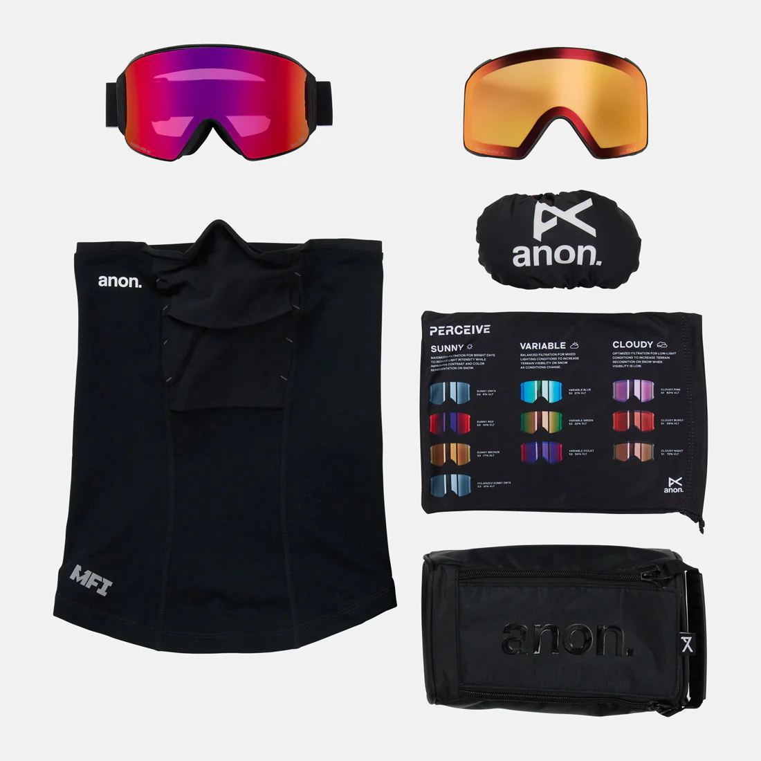ANON M4 Cylindrical Low Bridge Fit Goggle + MFI Facemask 2026 - Black/Perceive Sunny Red - Image 6
