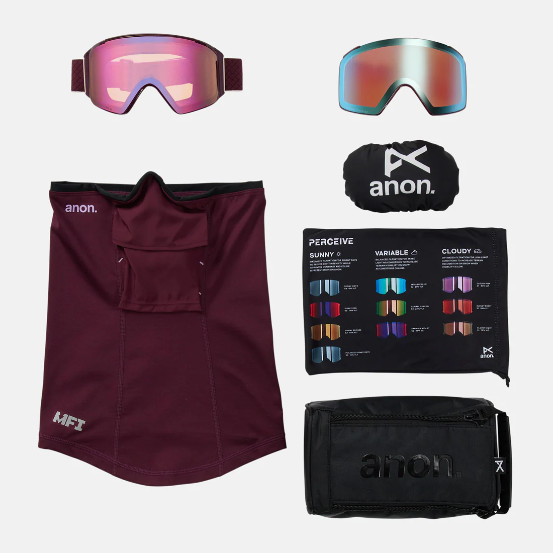 ANON M4S Cylindrical Goggle + MFI Facemask 2026 - Deep Cherry/Perceive Cloudy Pink - Image 6