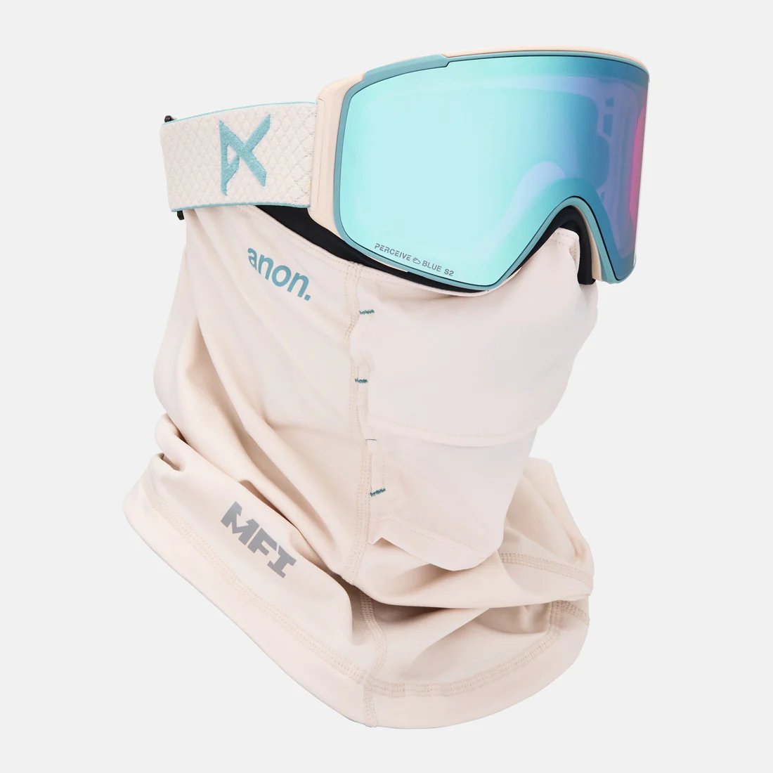 ANON M4S Cylindrical Goggle + MFI Facemask 2026 - Oat/Perceive Variable Blue - Image 5