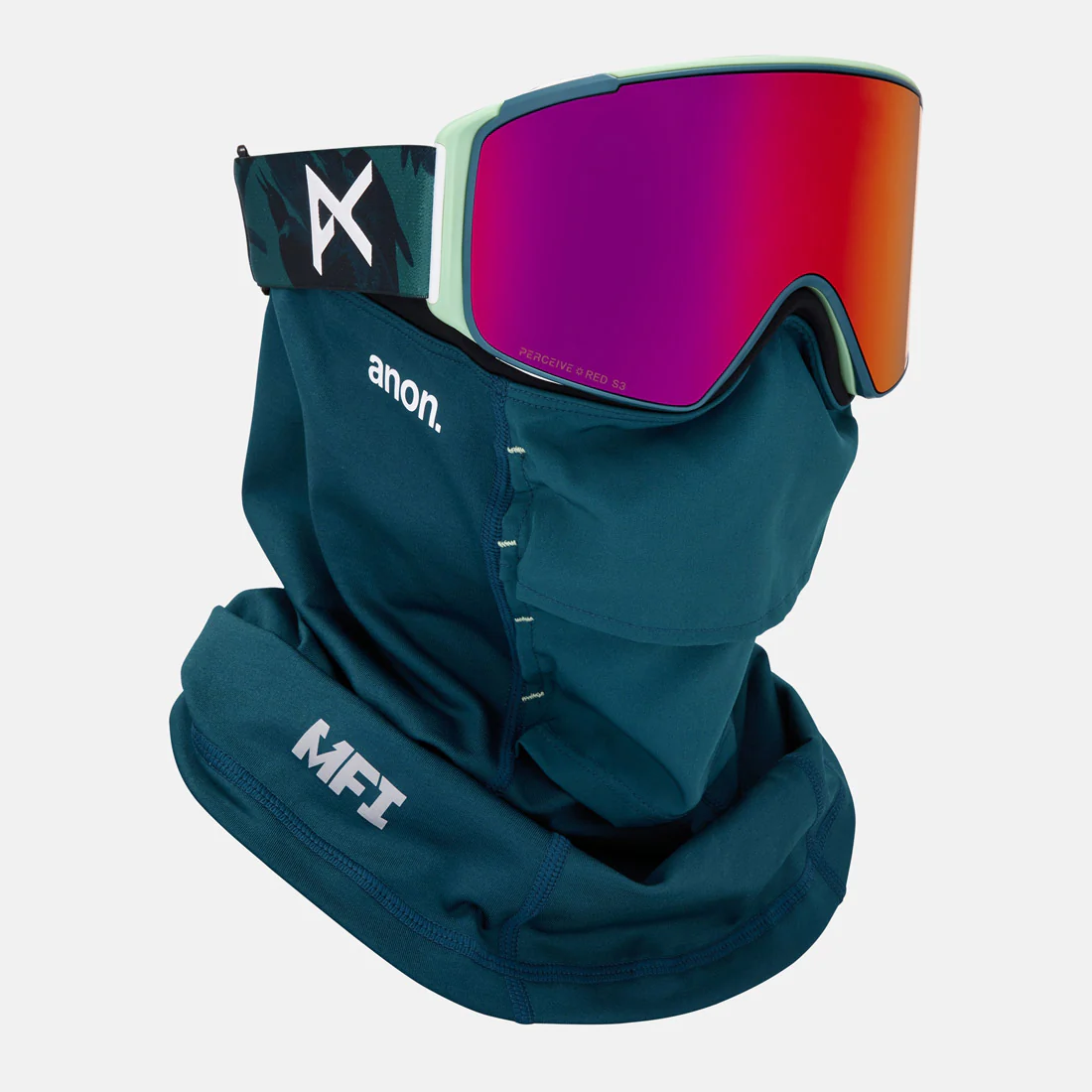 ANON M4S Cylindrical Low Bridge Fit Goggle + MFI Facemask 2026 - Family Tree/Perceive Sunny Red - Image 5
