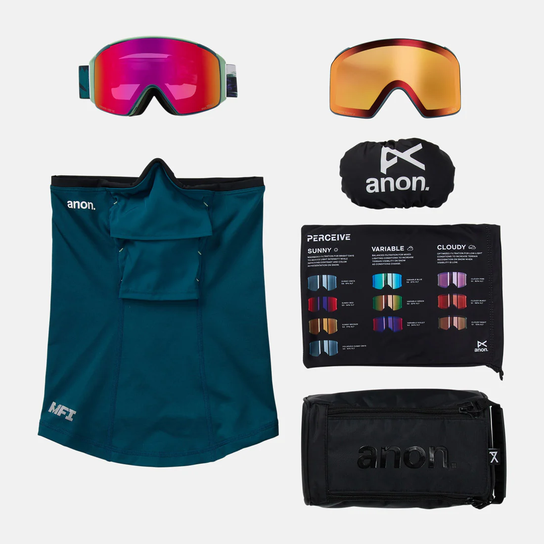 ANON M4S Cylindrical Low Bridge Fit Goggle + MFI Facemask 2026 - Family Tree/Perceive Sunny Red - Image 6