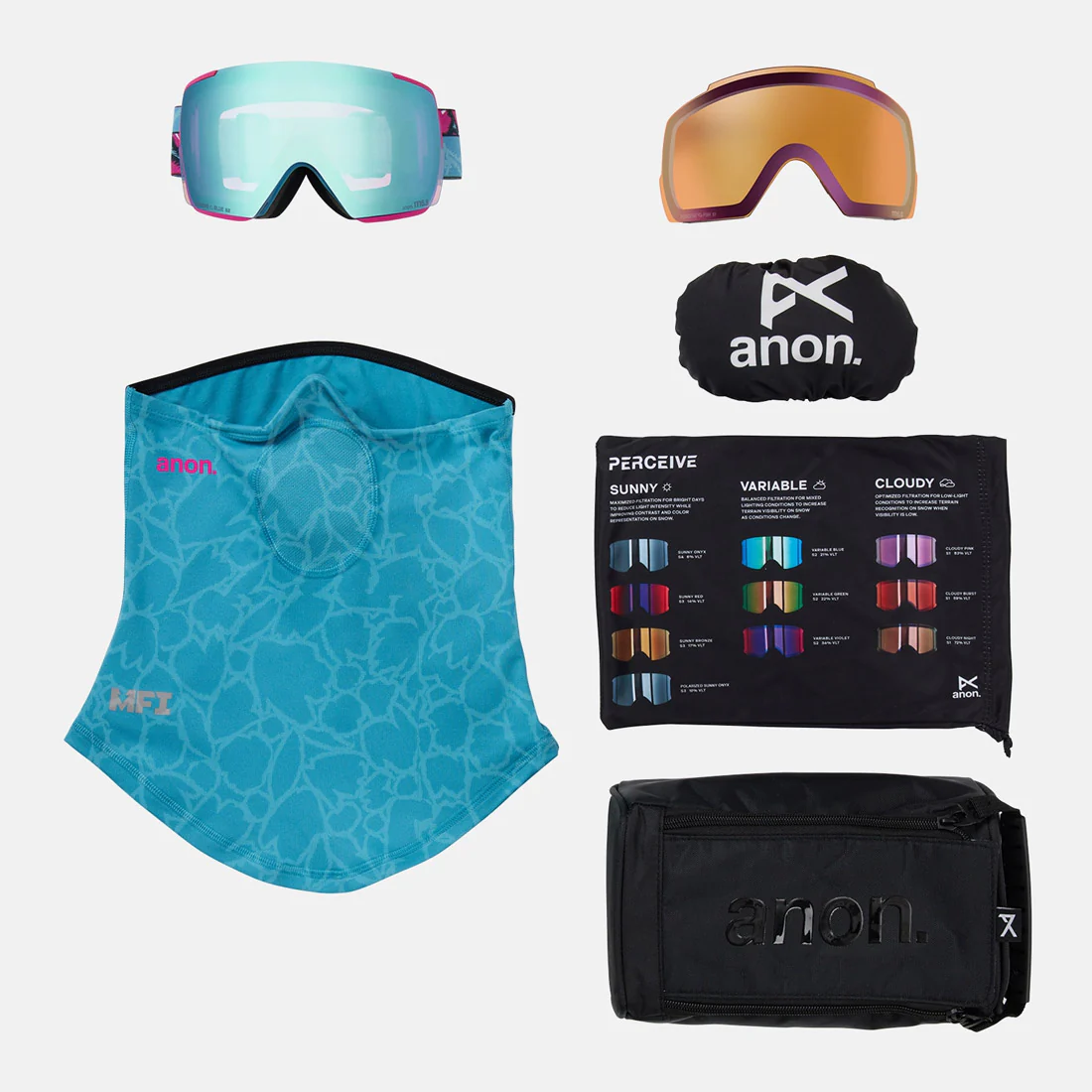 ANON M5S Goggle + MFI Facemask 2026 - Pink Tides/Perceive Variable Blue - Image 6