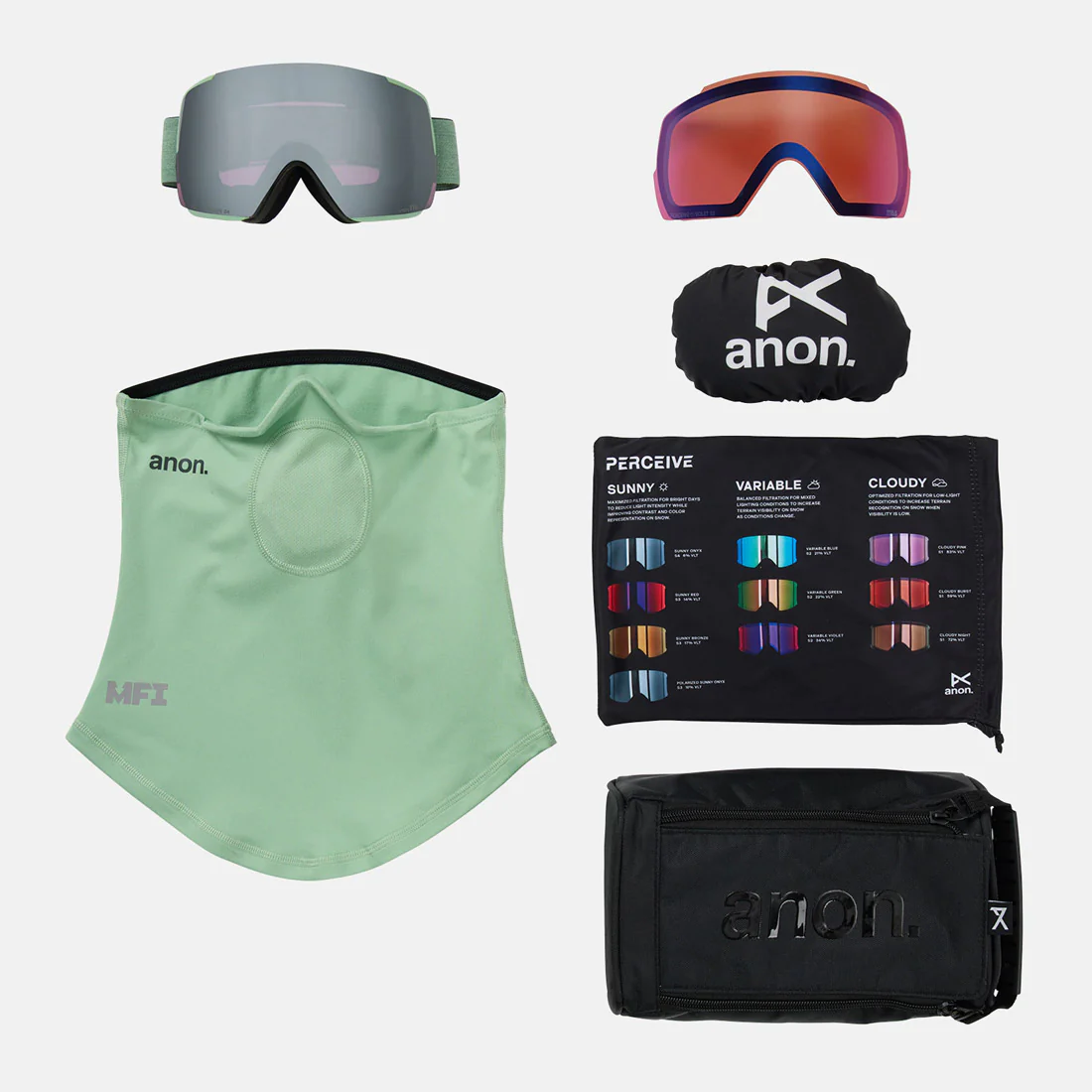 ANON M5S Goggle + MFI Facemask 2026 - Soft Sage/Perceive Sunny Onyx - Image 6