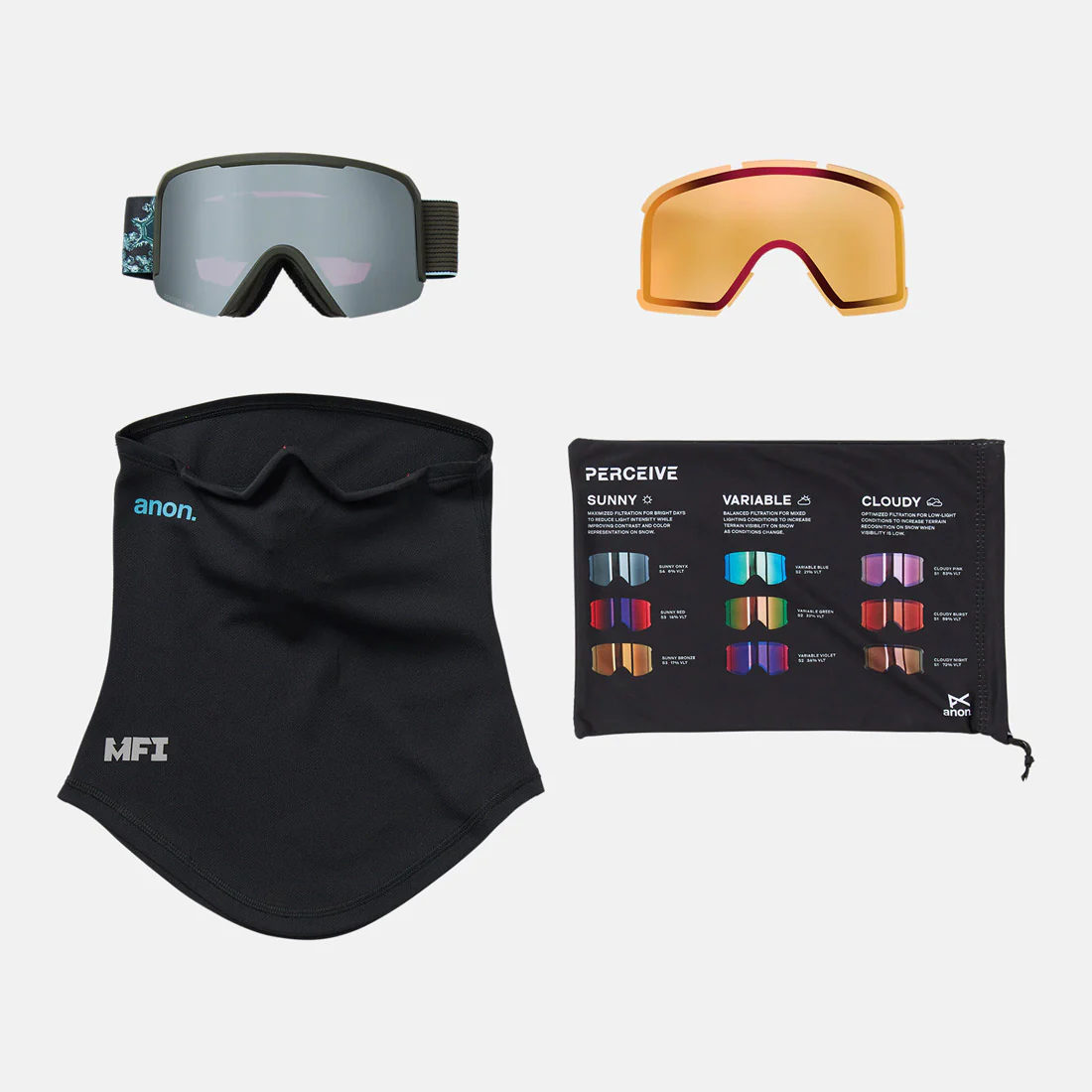 ANON Nesa Goggle + MFI Facemask 2026 - Snow Flurry/Perceive Sunny Onyx - Image 6