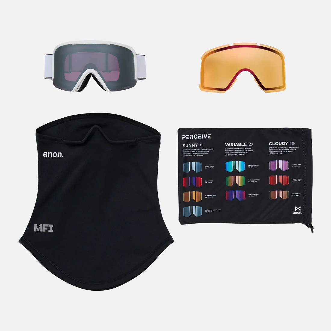 ANON Nesa Low Bridge Fit Goggle + MFI Facemask 2026 - White/Perceive Sunny Onyx - Image 6