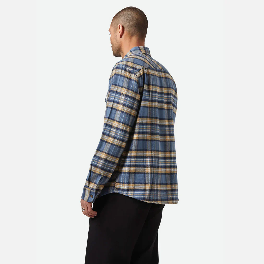 BRIXTON Bowery Flannel - Azure Blue/Washed Navy/Sand - Image 3