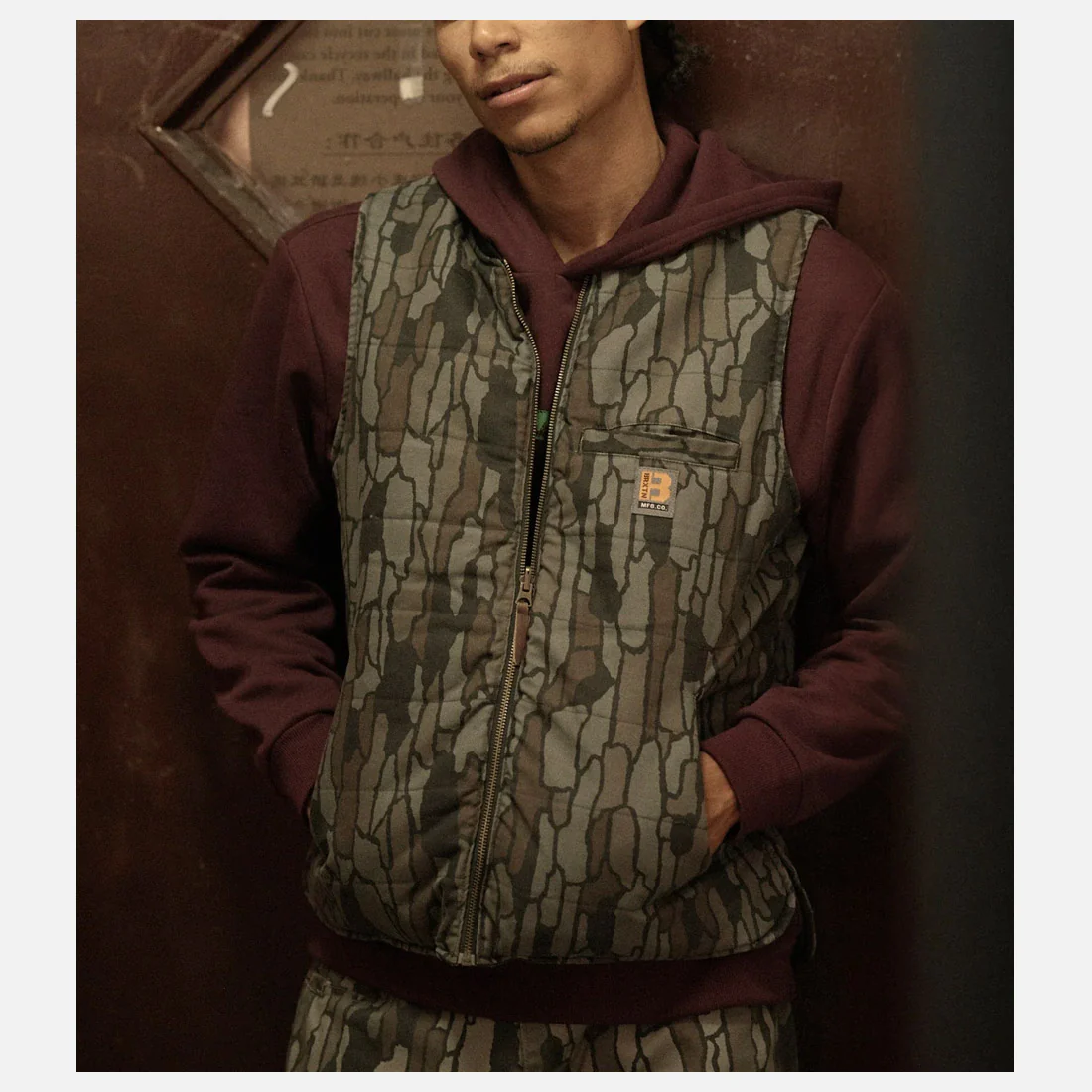 BRIXTON Builders Abraham Reversible Vest - Bark Camo - Image 3