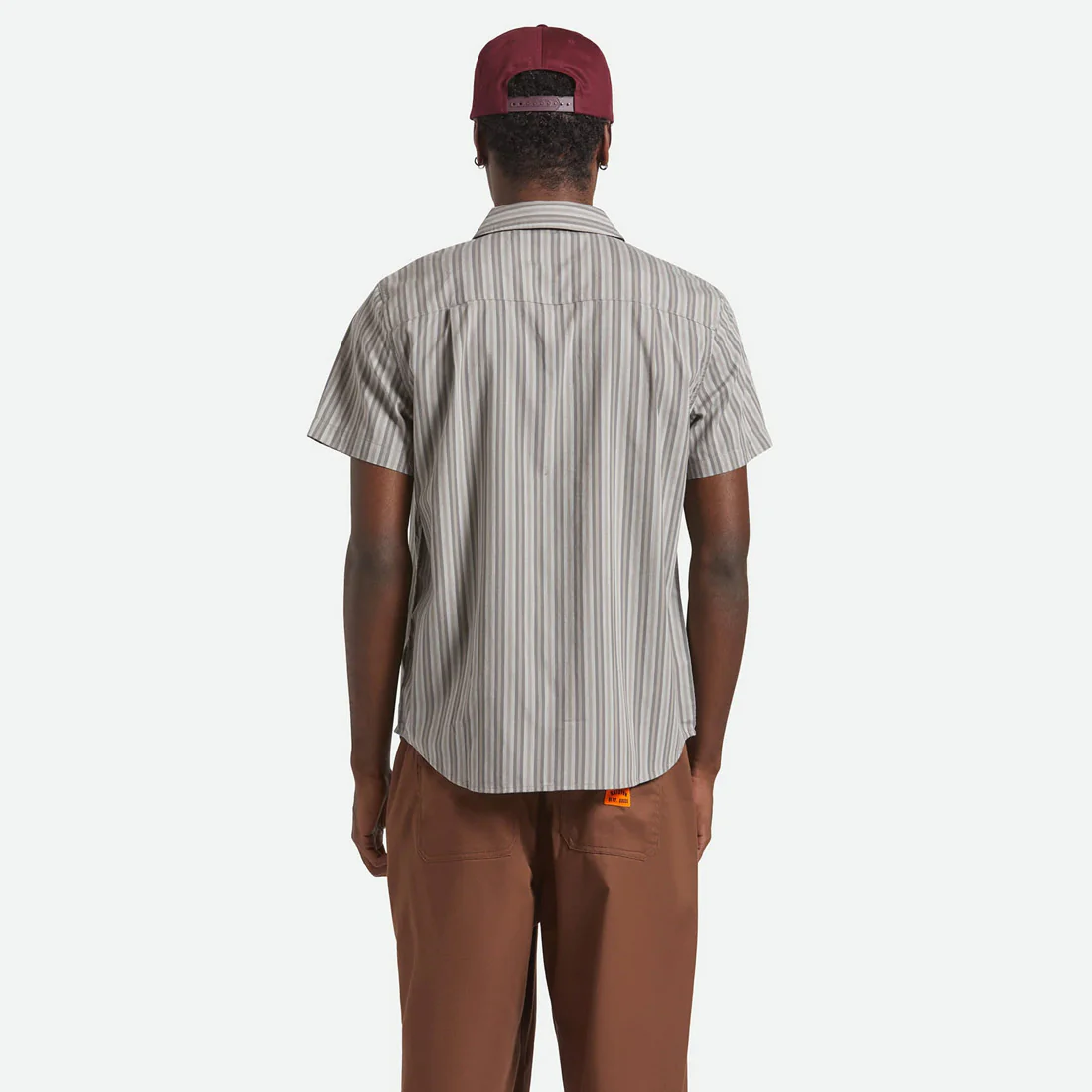BRIXTON Charter Stripe Short Sleeve Shirt - Charcoal Grey - Image 3