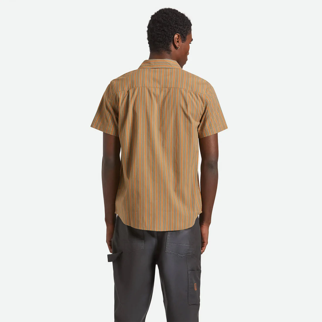 BRIXTON Charter Stripe Short Sleeve Shirt - Rustic Orange/Night Sage - Image 3
