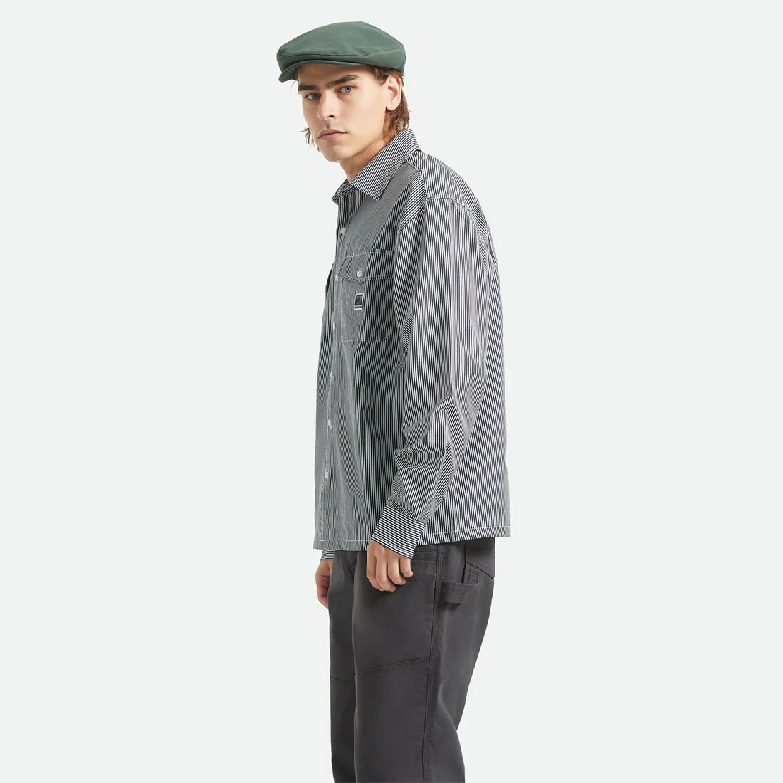 BRIXTON Journey Lightweight Long Sleeve Shirt - Navy/White Stripe - Image 2