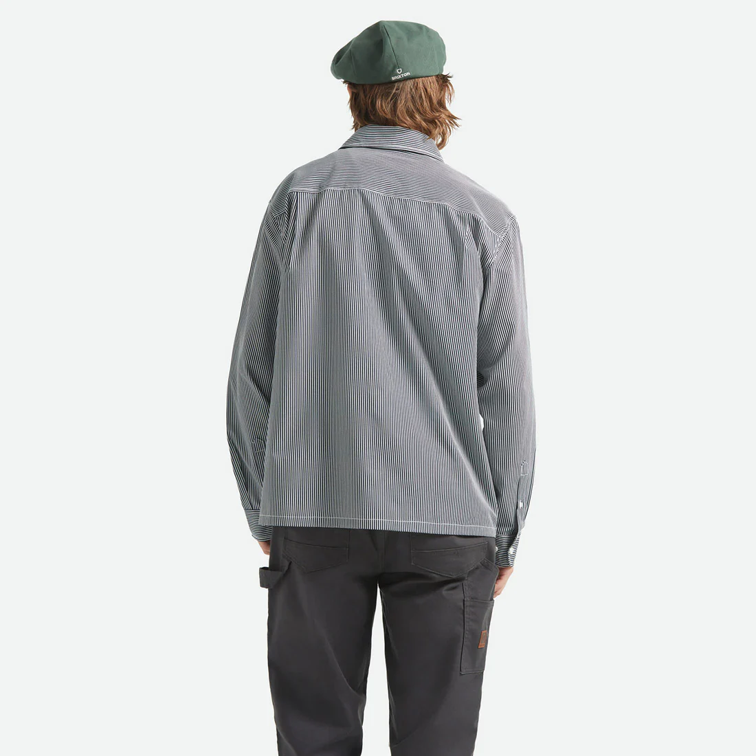 BRIXTON Journey Lightweight Long Sleeve Shirt - Navy/White Stripe - Image 3