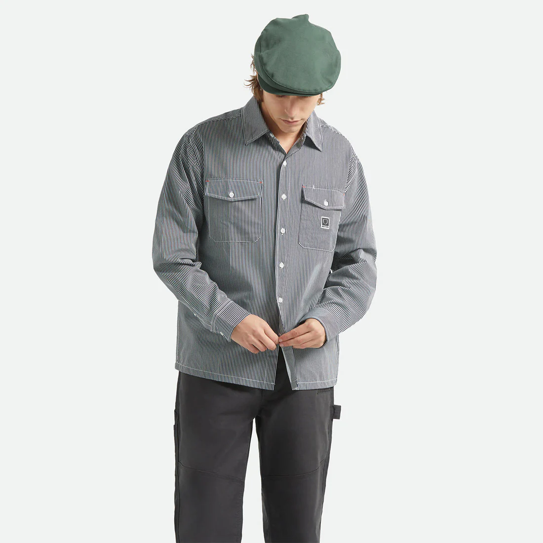 BRIXTON Journey Lightweight Long Sleeve Shirt - Navy/White Stripe - Image 5
