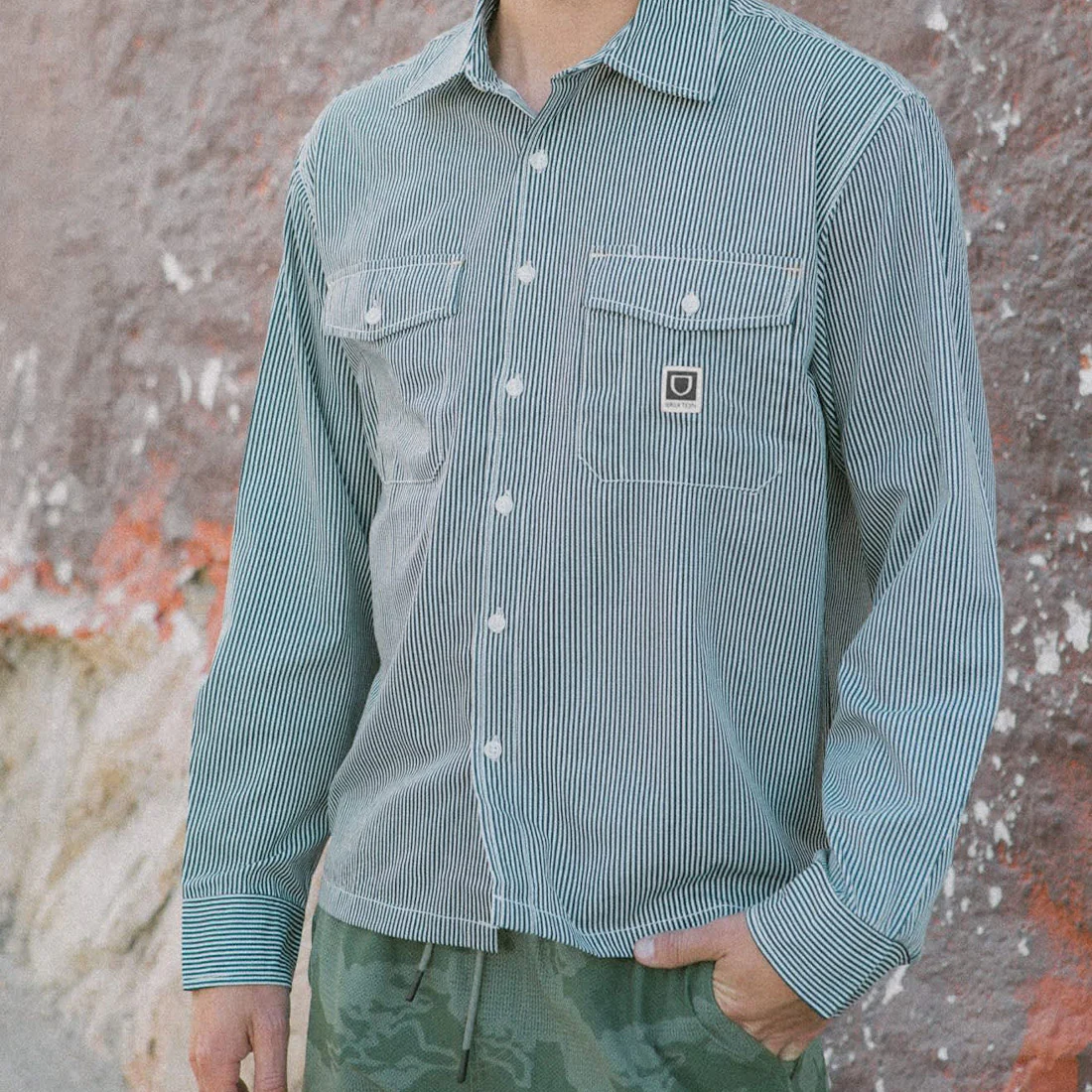 BRIXTON Journey Lightweight Long Sleeve Shirt - Navy/White Stripe - Image 6