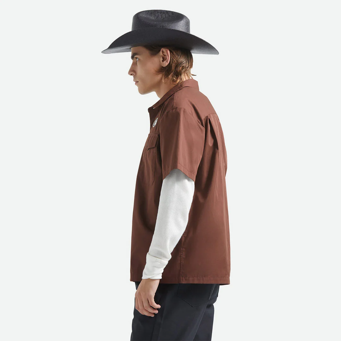 BRIXTON Olson Short Sleeve Shirt - Chocolate - Image 2