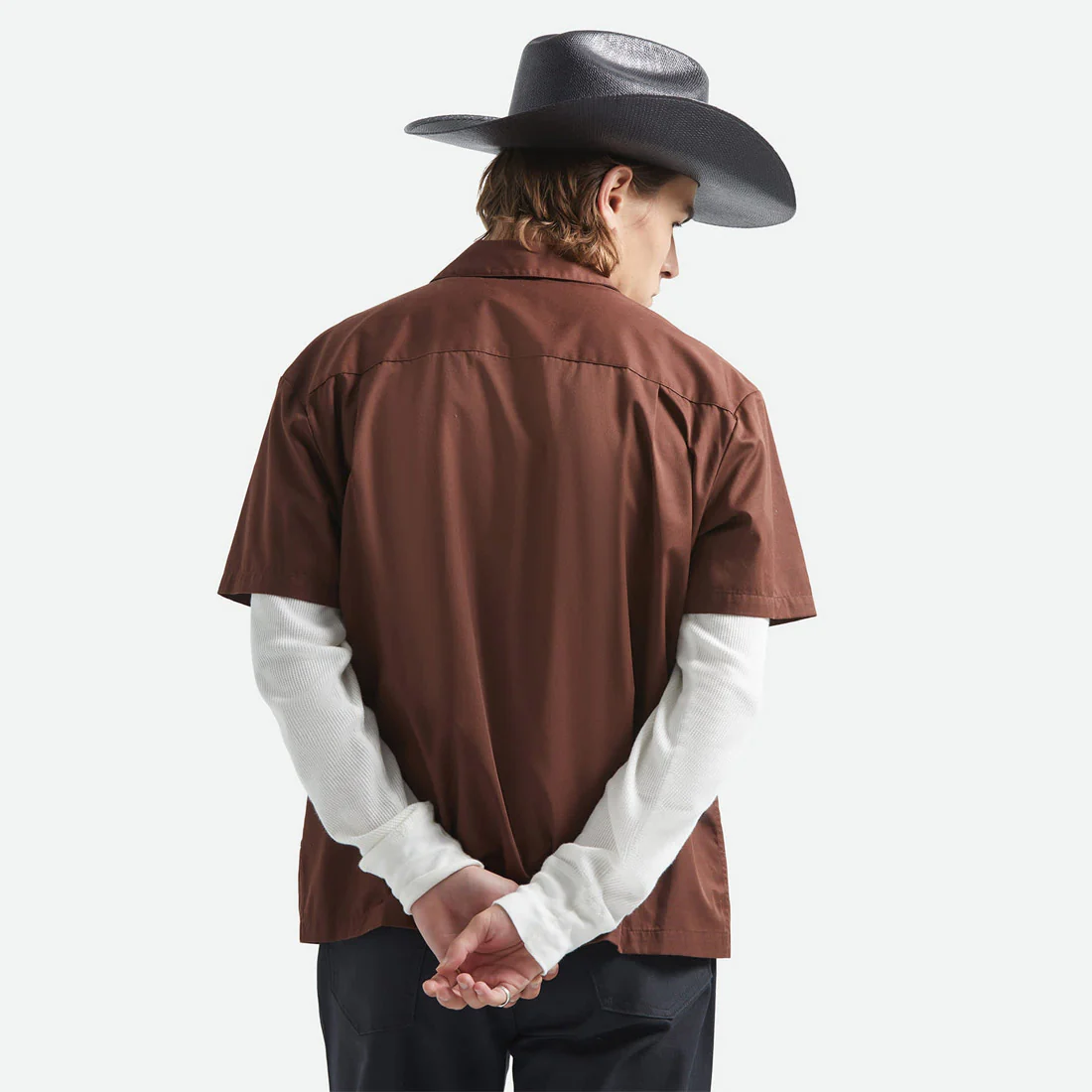 BRIXTON Olson Short Sleeve Shirt - Chocolate - Image 3