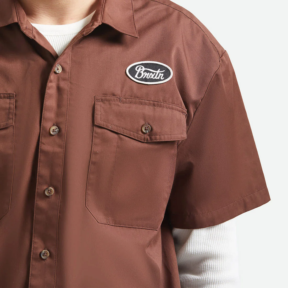BRIXTON Olson Short Sleeve Shirt - Chocolate - Image 4