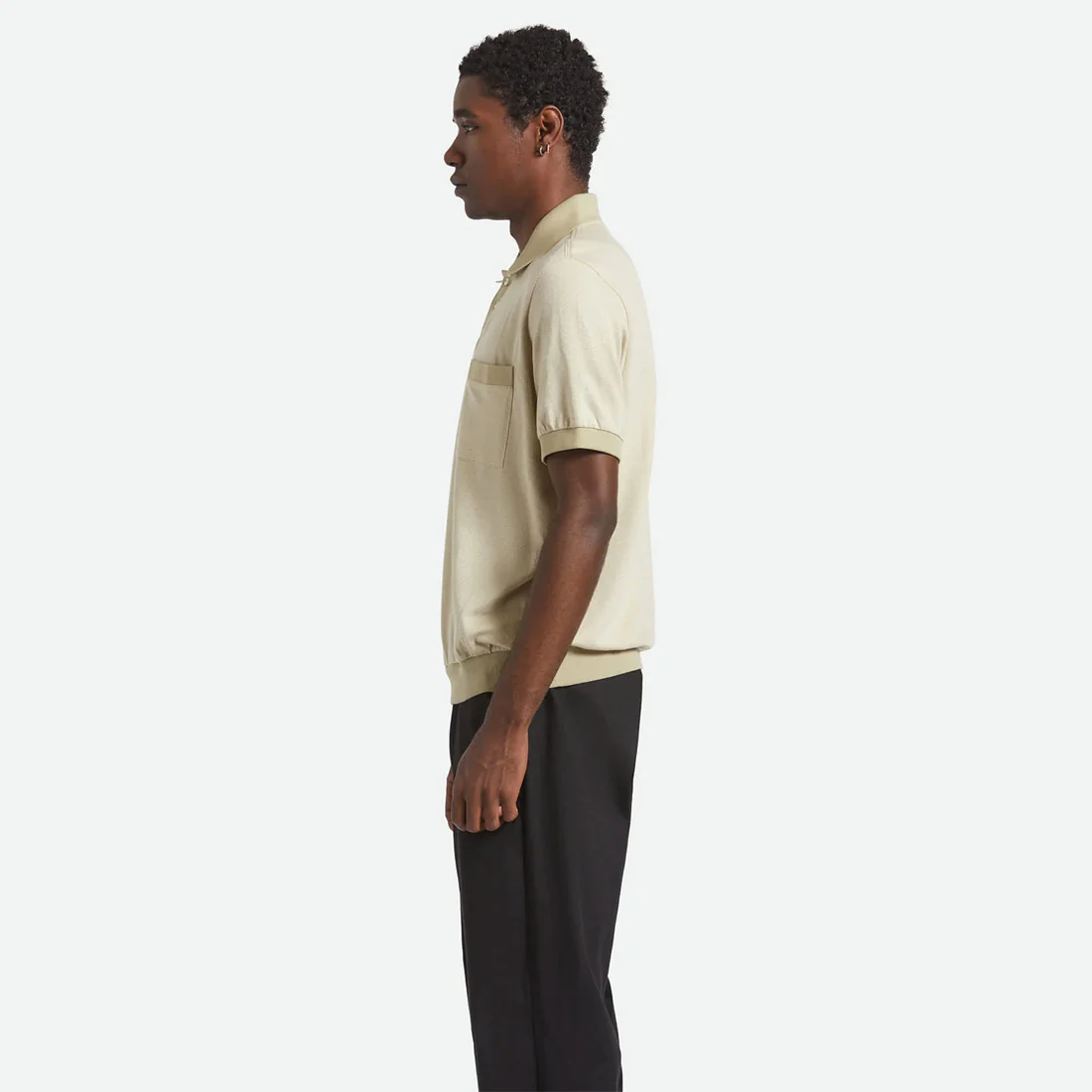 BRIXTON Weekend Herringbone Short Sleeve Polo Knit - Whitecap/Elm - Image 3