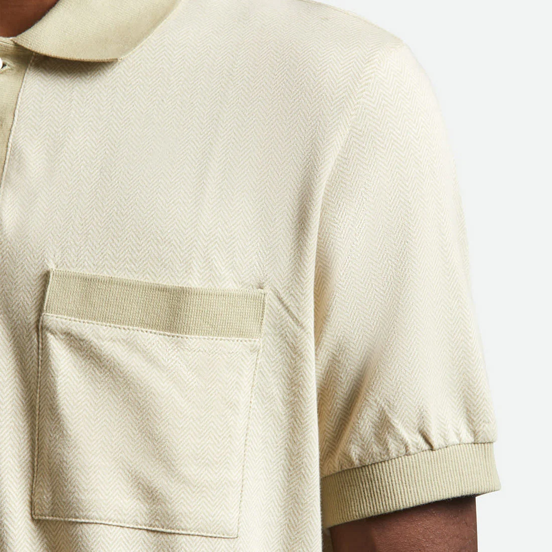 BRIXTON Weekend Herringbone Short Sleeve Polo Knit - Whitecap/Elm - Image 4