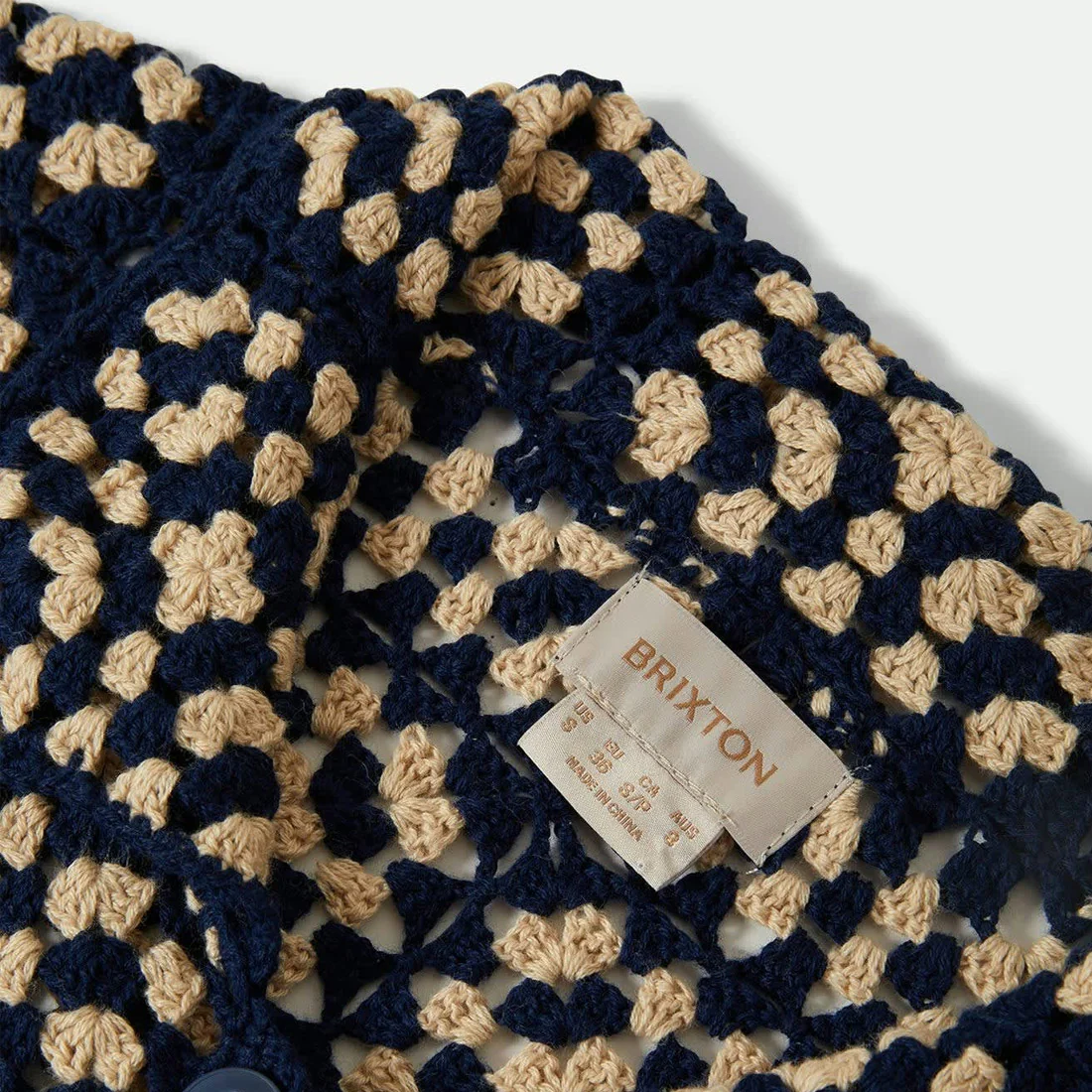 BRIXTON Women's Crochet Short Sleeve Button Down - Mood Indigo/Off White - Image 5