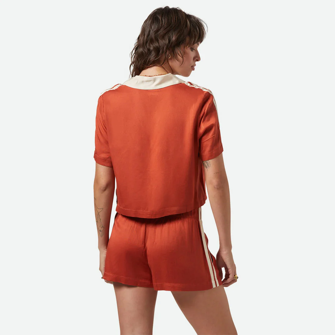 BRIXTON Women's Silky Short Sleeve Bowling Button Down - Burnt Brick - Image 2