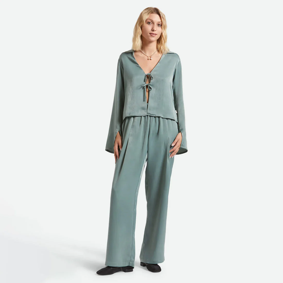 BRIXTON Women's Soho Silky Pant - Blue Green Shine - Image 4