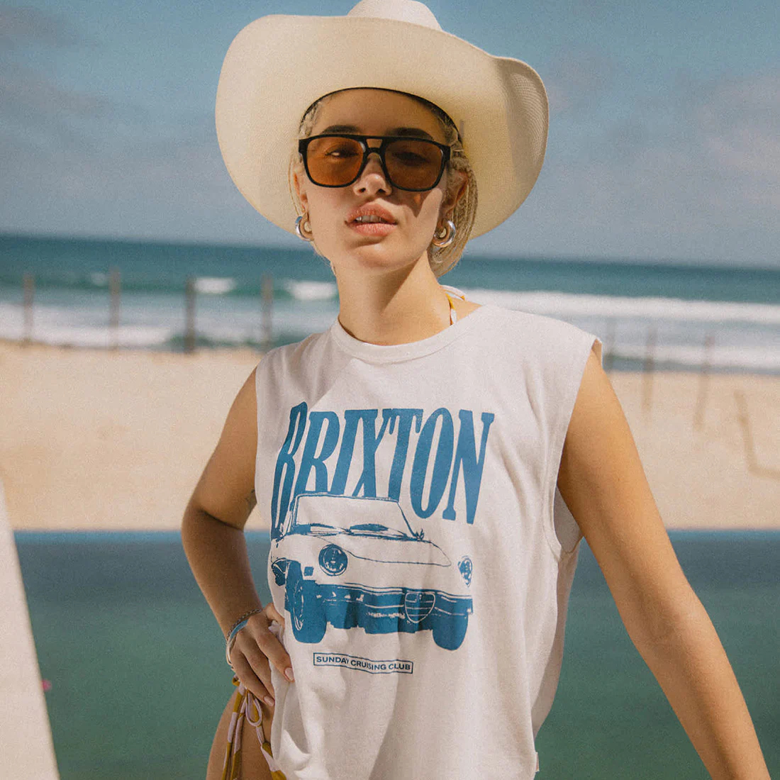 BRIXTON Women's Sunday Cruising Club Muscle Tank - Vintage White - Image 3