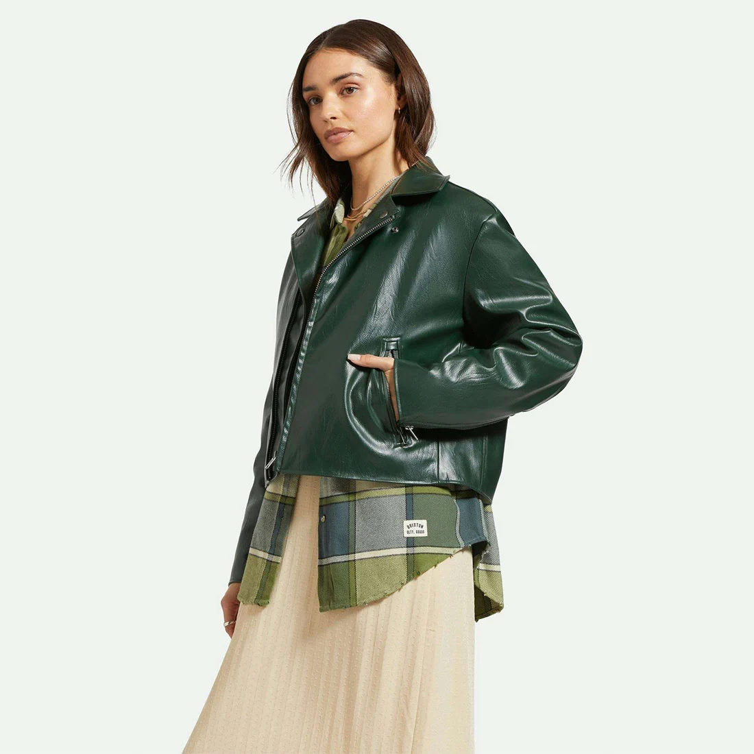 BRIXTON Women's The Moto Vegan Leather Jacket - Pine Needle - Image 3