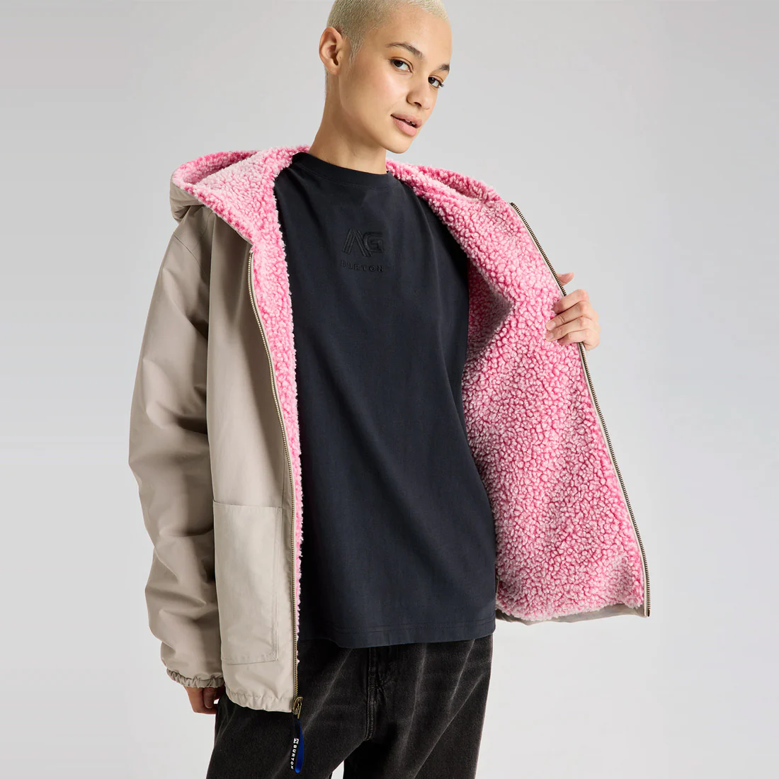 BURTON Analog AG Speakout Crewneck Jacket 2026 - Stone Grey/Plush Pink - Image 4