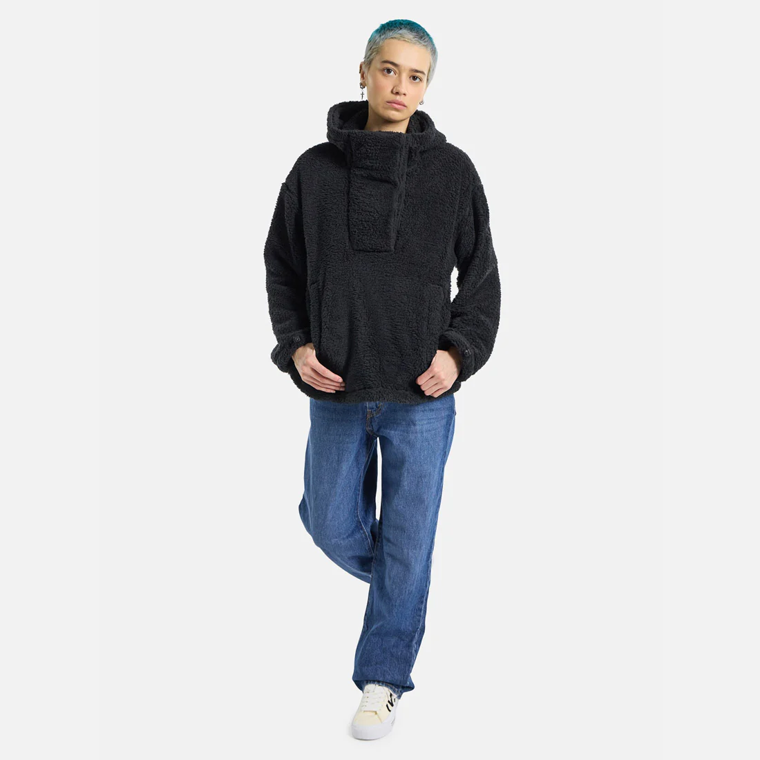 BURTON Women's Lemma Fleece Pullover Hood - True Black - Image 3