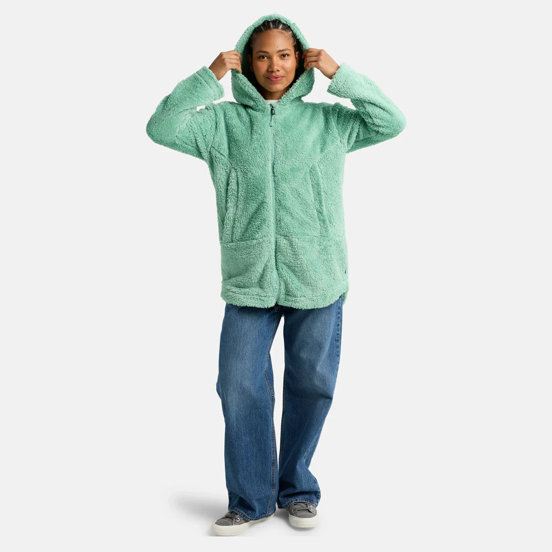 BURTON Women's Minxy Hi-Loft Fleece Full Zip Hood - Soft Sage - Image 4