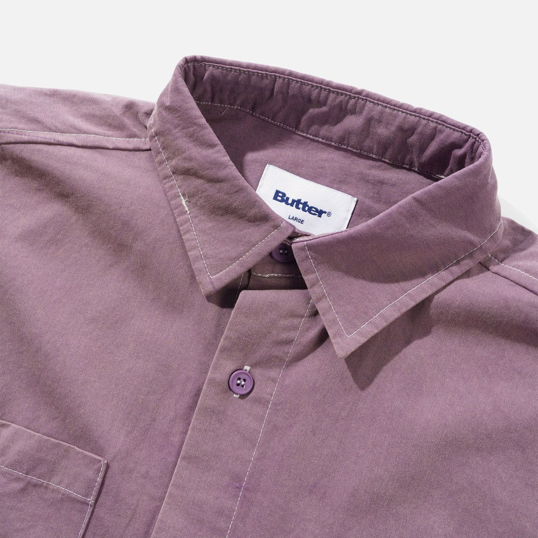 BUTTER GOODS Contrast Stitch Short Sleeve Shirt - Eggplant - Image 2