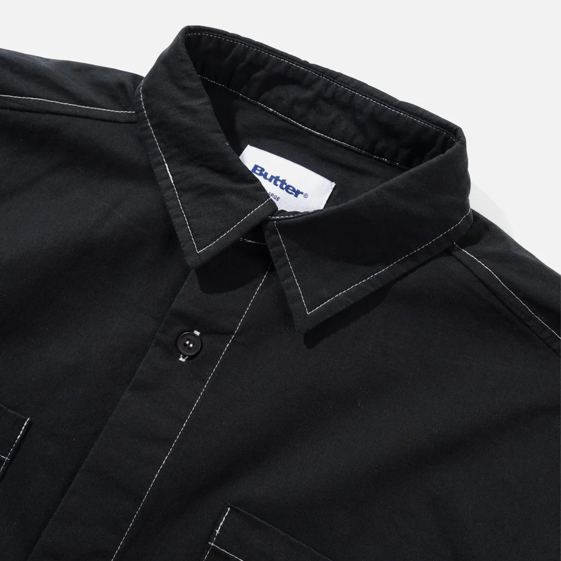 BUTTER GOODS Contrast Stitch Short Sleeve Shirt - Washed Black - Image 2