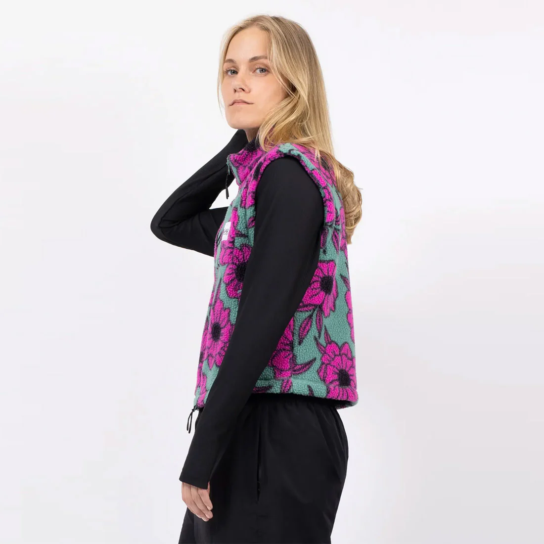 EIVY Women's Boxy Sherpa Vest - Turquoise Flower - Image 2
