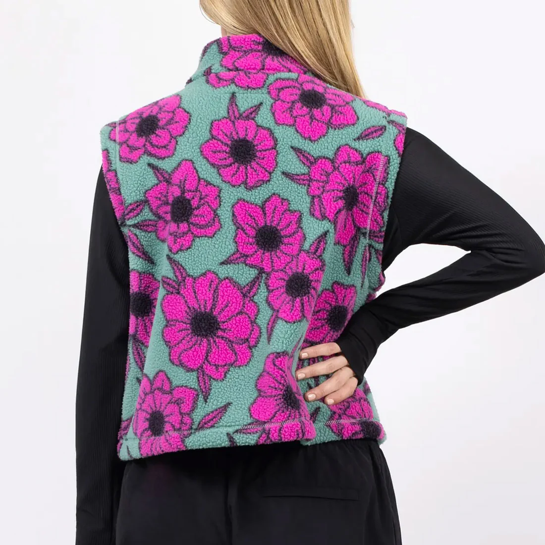EIVY Women's Boxy Sherpa Vest - Turquoise Flower - Image 4