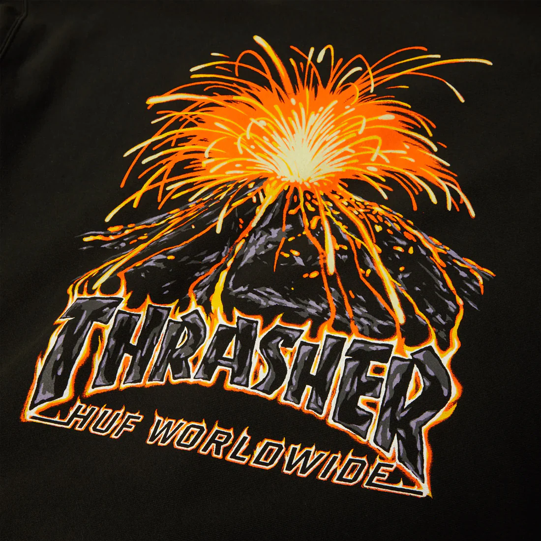 HUF X Thrasher Meltdown Heavyweight Hoodie - Washed Black - Image 4
