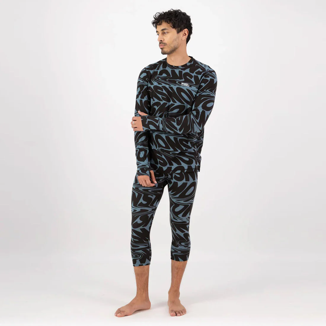 MONS ROYALE Cascade Merino 3/4 Legging - Signal Lost Goblin Blue - Image 3