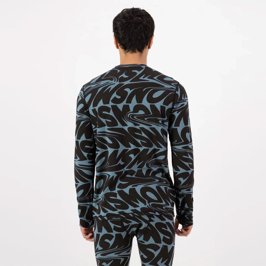 MONS ROYALE Cascade Merino Long Sleeve - Signal Lost Goblin Blue - Image 2