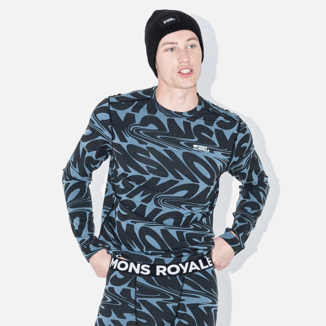 MONS ROYALE Cascade Merino Long Sleeve - Signal Lost Goblin Blue - Image 5