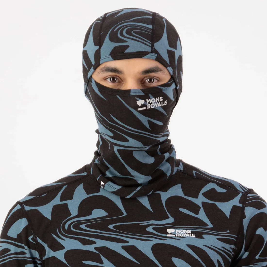 MONS ROYALE Santa Rosa Merino Balaclava - Signal Lost Goblin Blue - Image 2