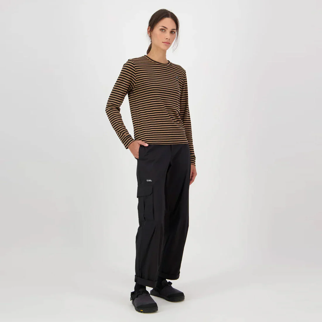 MONS ROYALE Women's Icon Merino Long Sleeve - MR Stripe Toffee - Image 3